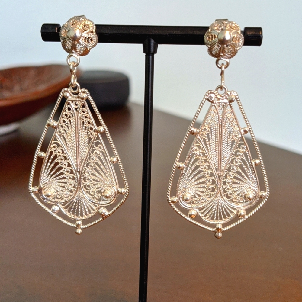 Sterling Silver 925 filigree drop earrings